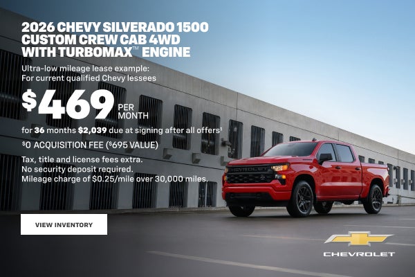 2026 Chevy Silverado 1500 Custom Crew Cab 4WD with TurboMax Engine.Ultra-low mileage lease exampl...